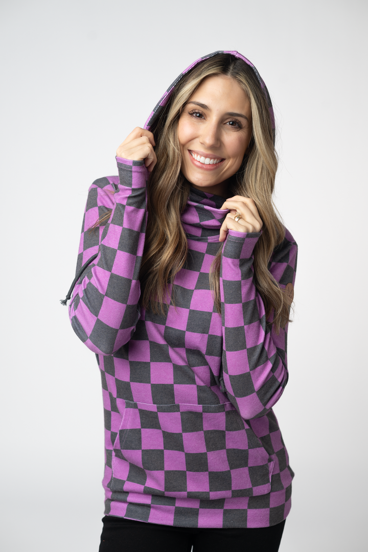 IN STOCK Ashley Hoodie - Black and Purple Checkers