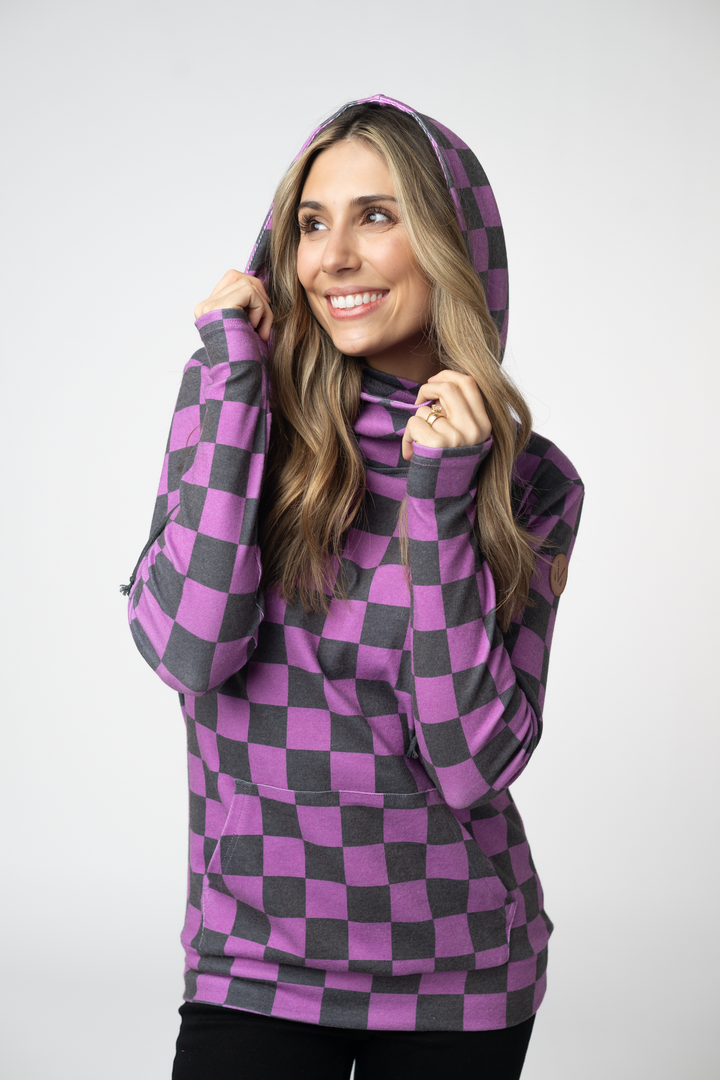 IN STOCK Ashley Hoodie - Black and Purple Checkers