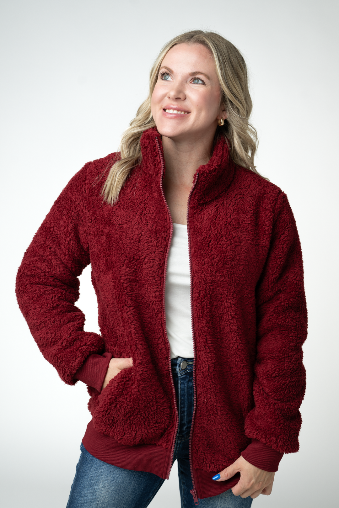 IN STOCK Skylar Sherpa Fullzip - Cranberry