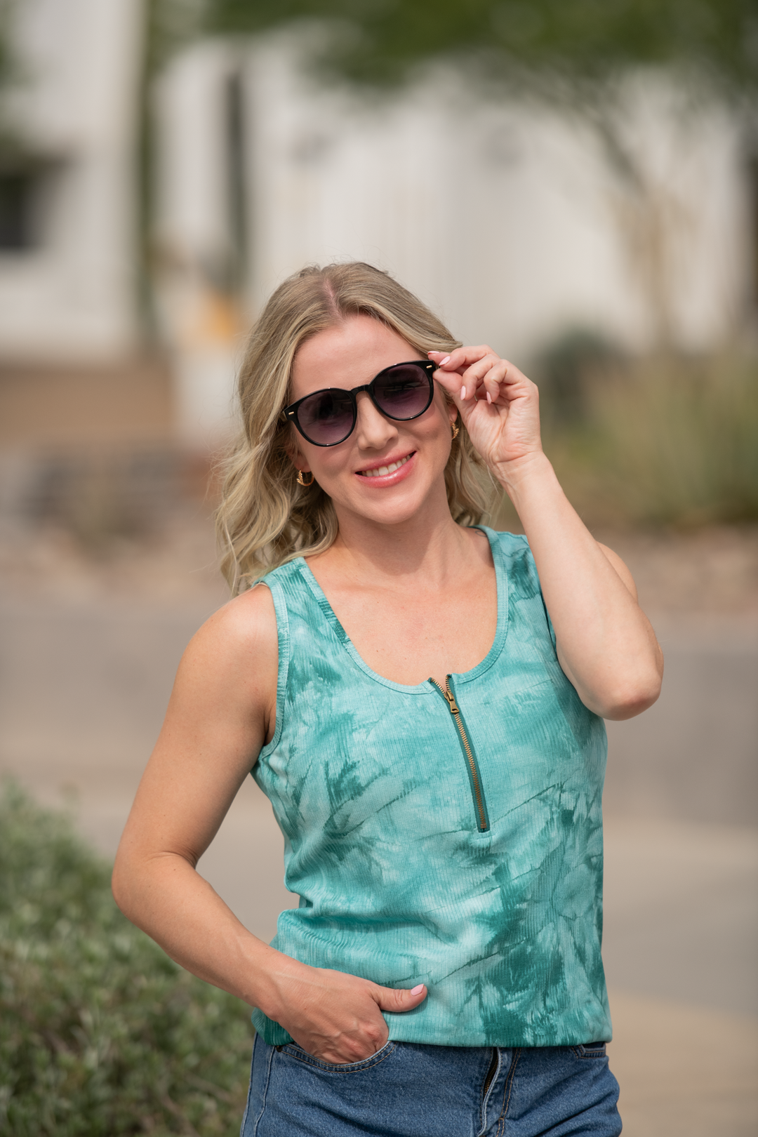 IN STOCK Mila Zipper Tank - Teal Tie Dye