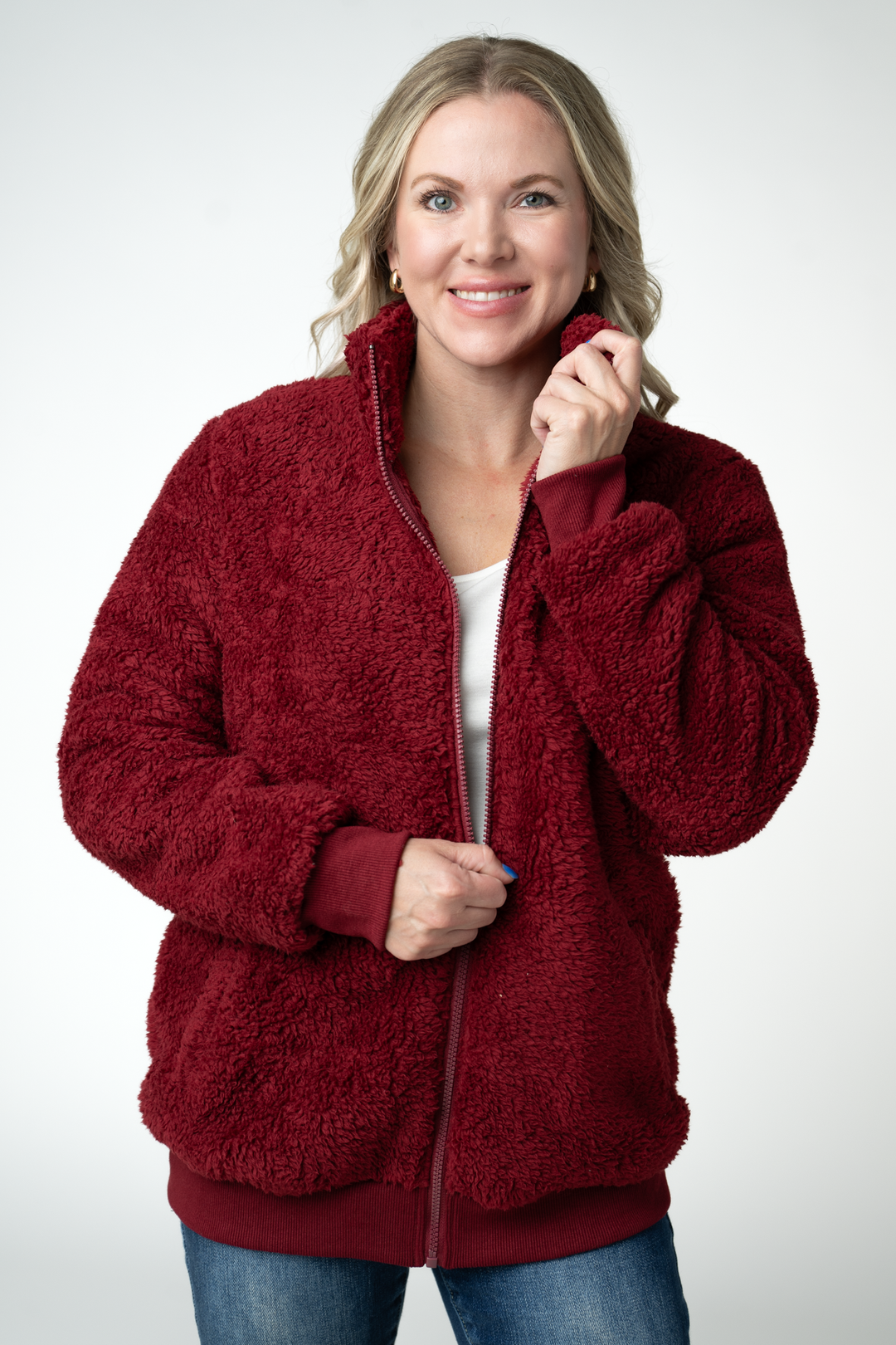 IN STOCK Skylar Sherpa Fullzip - Cranberry