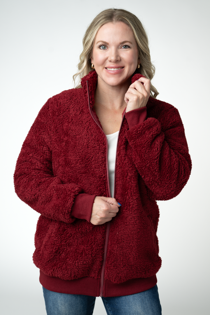IN STOCK Skylar Sherpa Fullzip - Cranberry