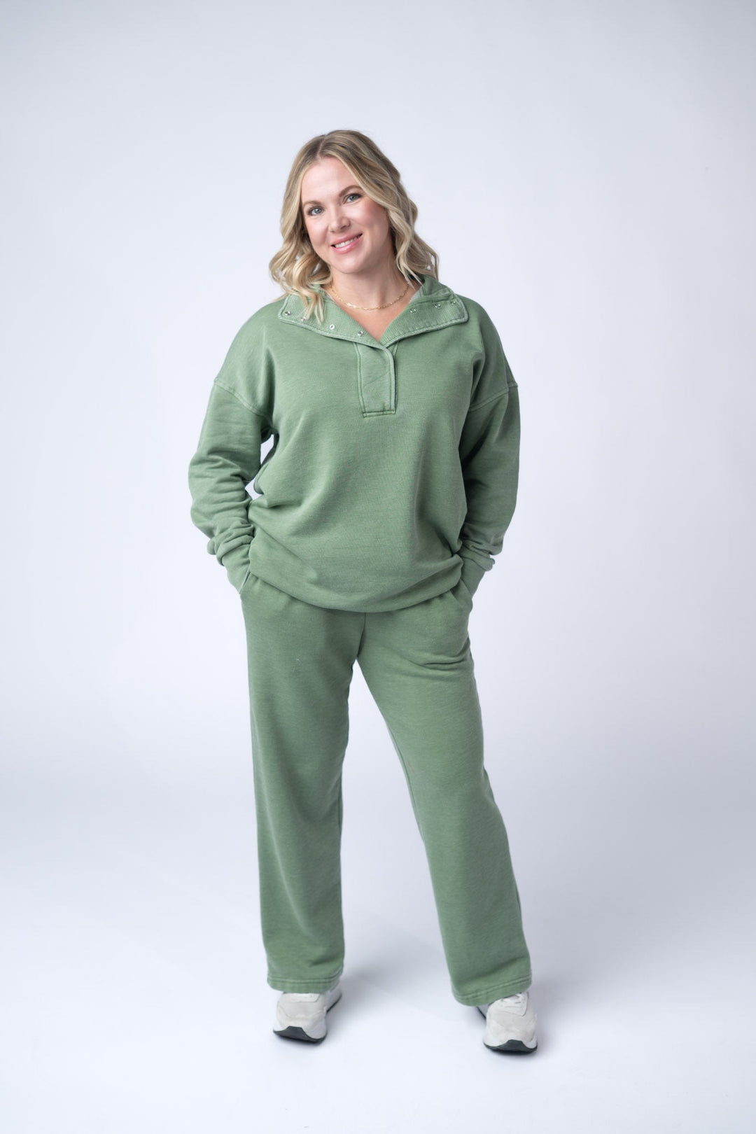 IN STOCK Wide Leg Vintage Wash Bottoms - Olive