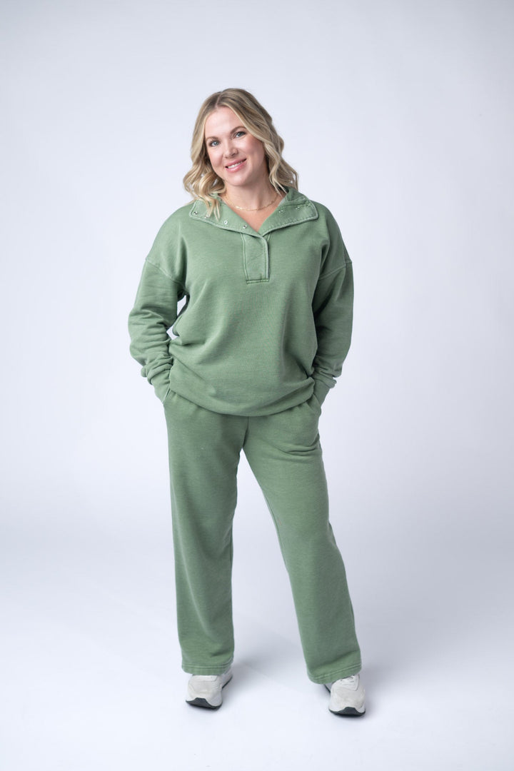 IN STOCK Wide Leg Vintage Wash Bottoms - Olive