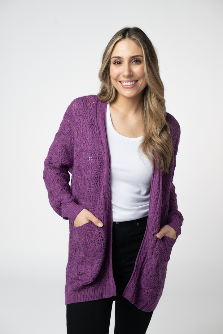 IN STOCK Open Knit Cardigan - Purple