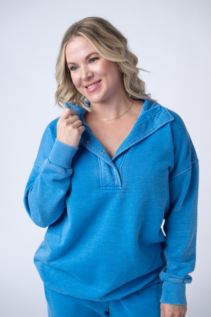 IN STOCK Jesse Vintage Wash Snap Pullover - Winter Blue