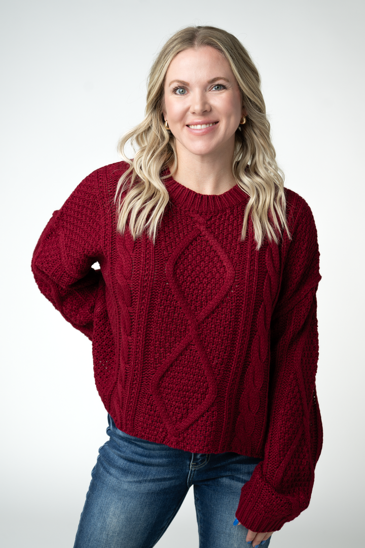IN STOCK Cable Knit Sweater - Cranberry