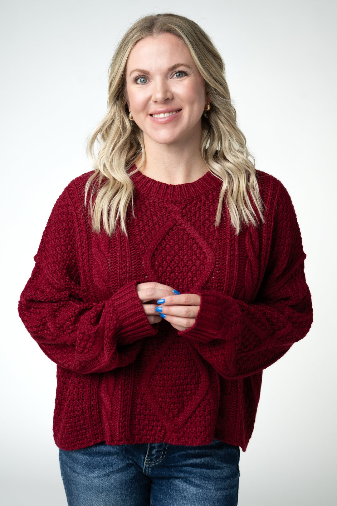 IN STOCK Cable Knit Sweater - Cranberry