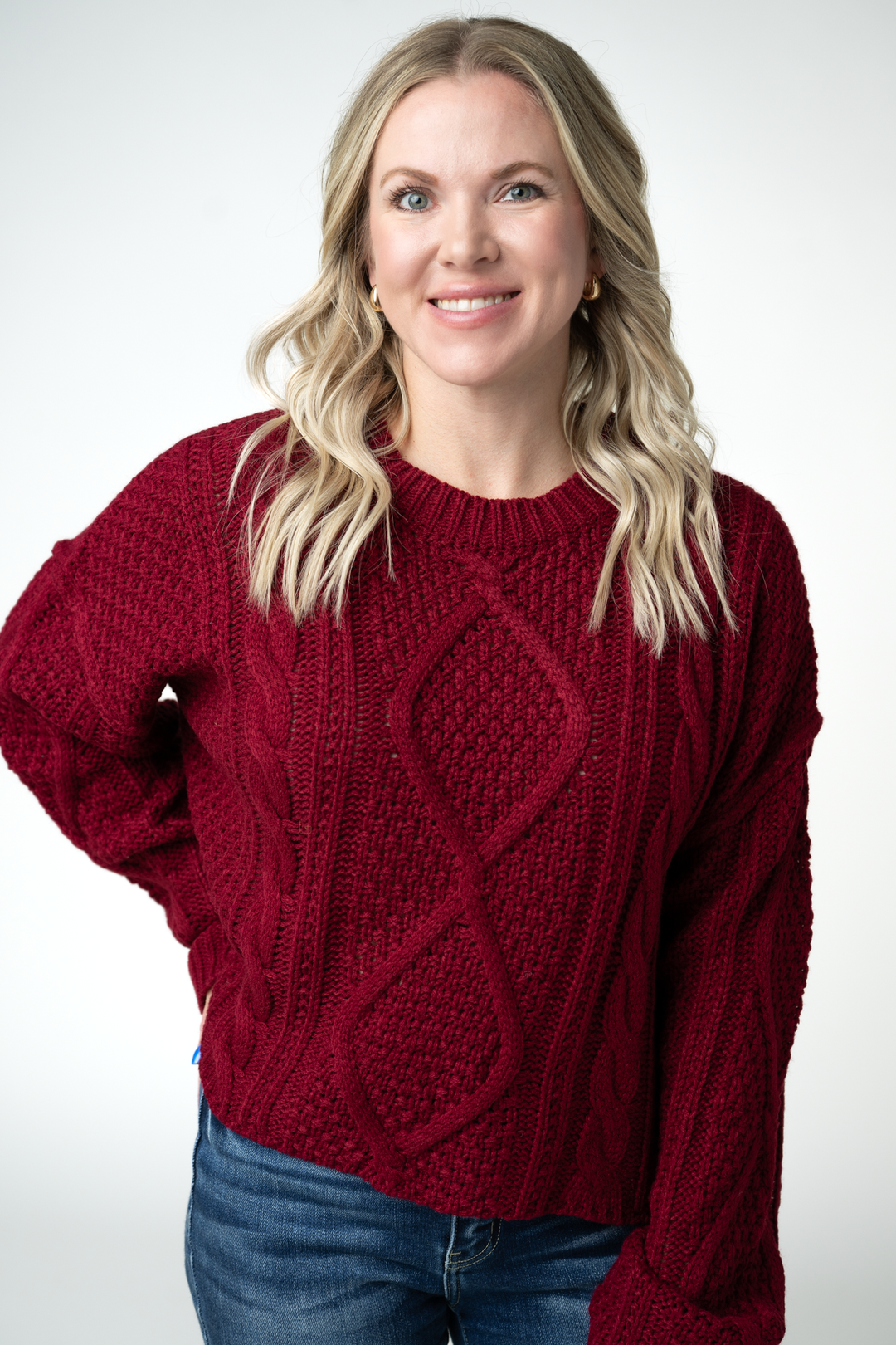 IN STOCK Cable Knit Sweater - Cranberry