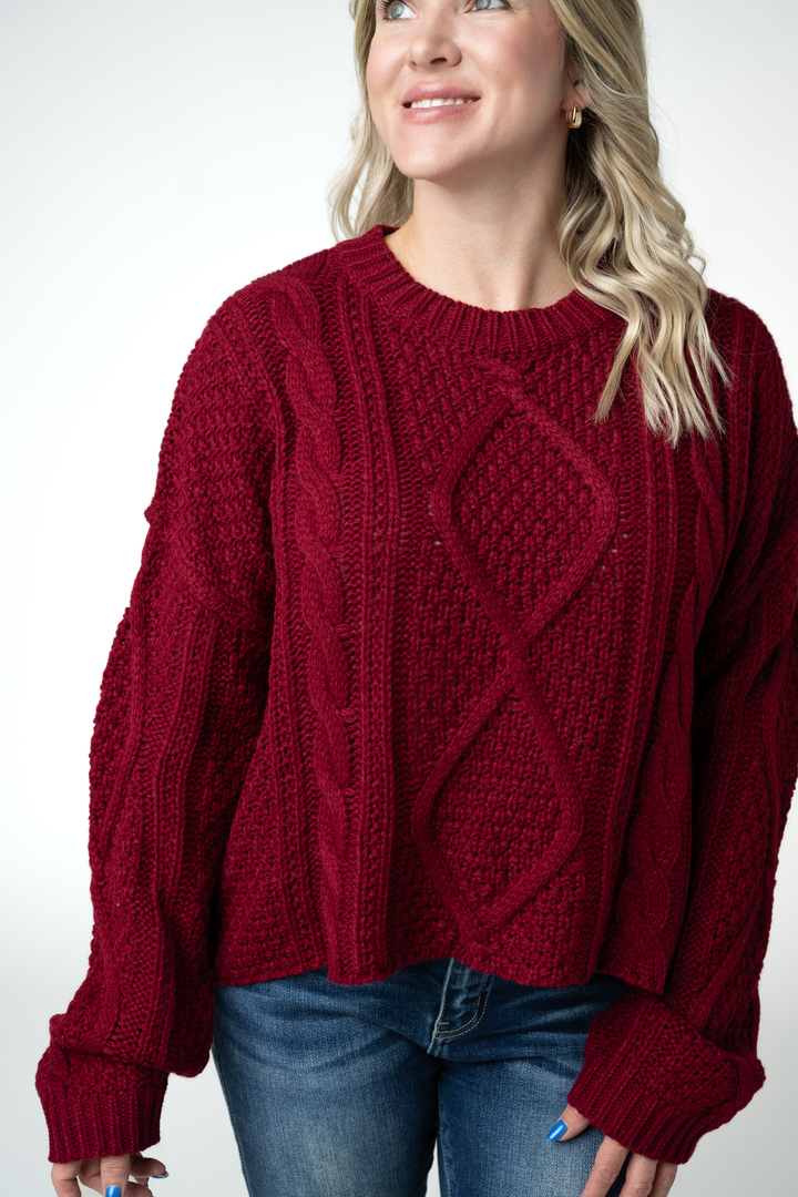 IN STOCK Cable Knit Sweater - Cranberry