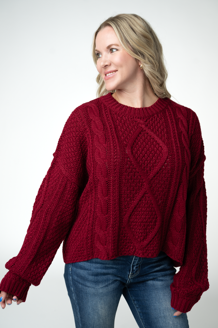 IN STOCK Cable Knit Sweater - Cranberry