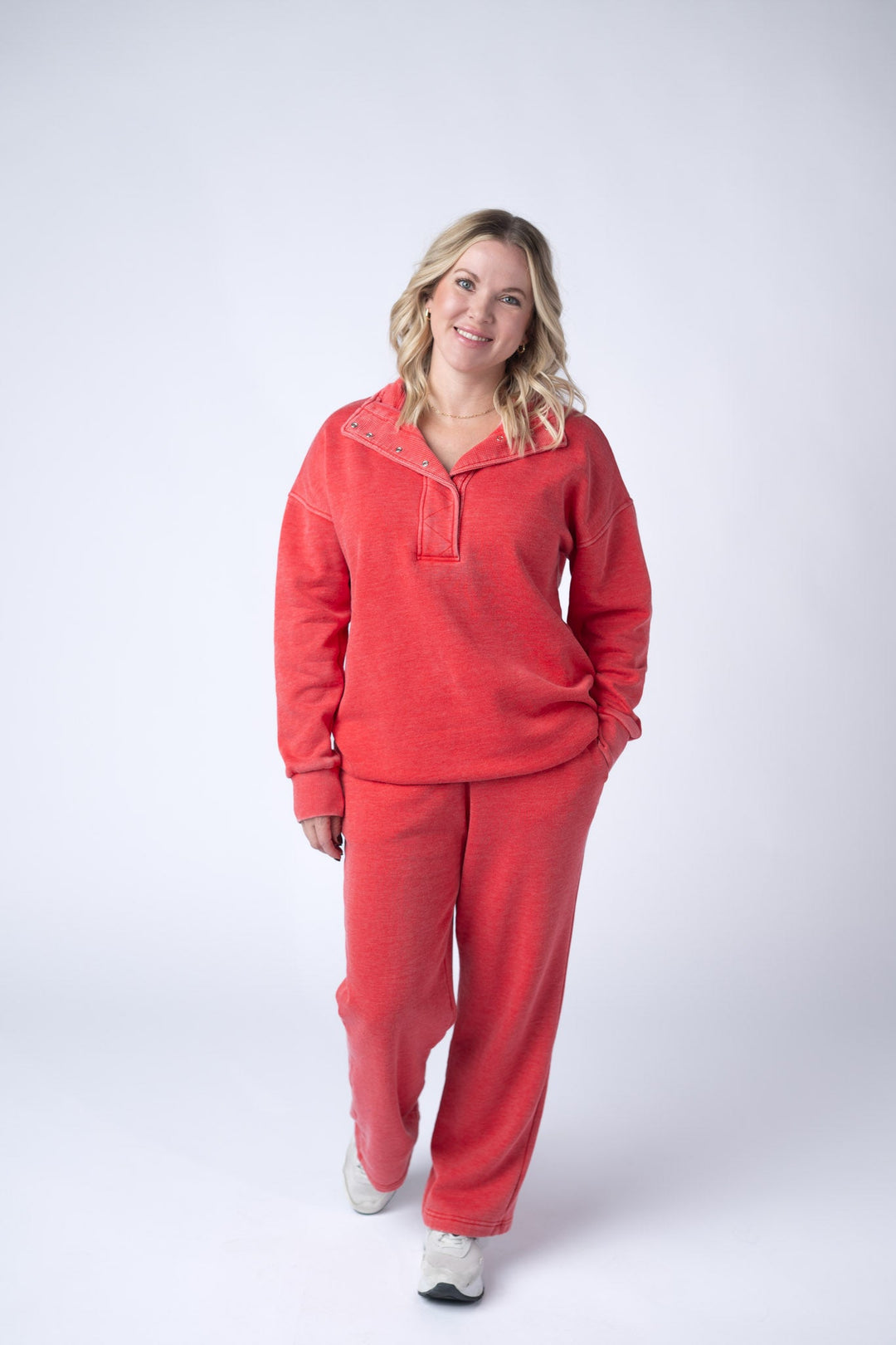 IN STOCK Wide Leg Vintage Wash Bottoms - Red