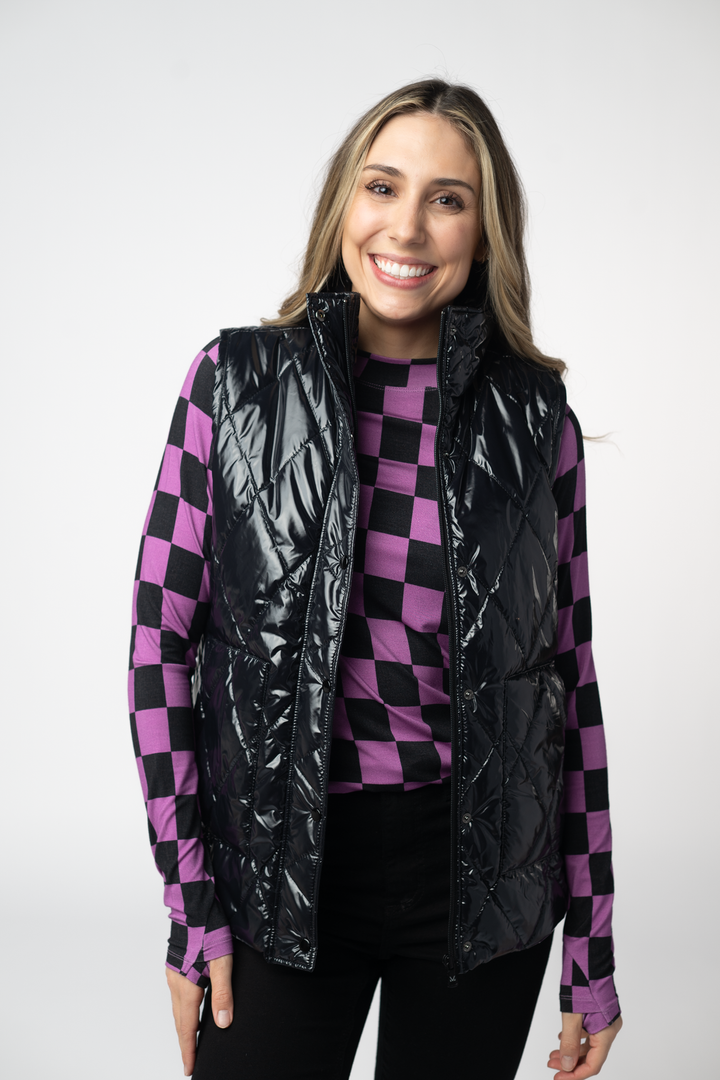 IN STOCK Remy Zip Up Vest - Shiny Black
