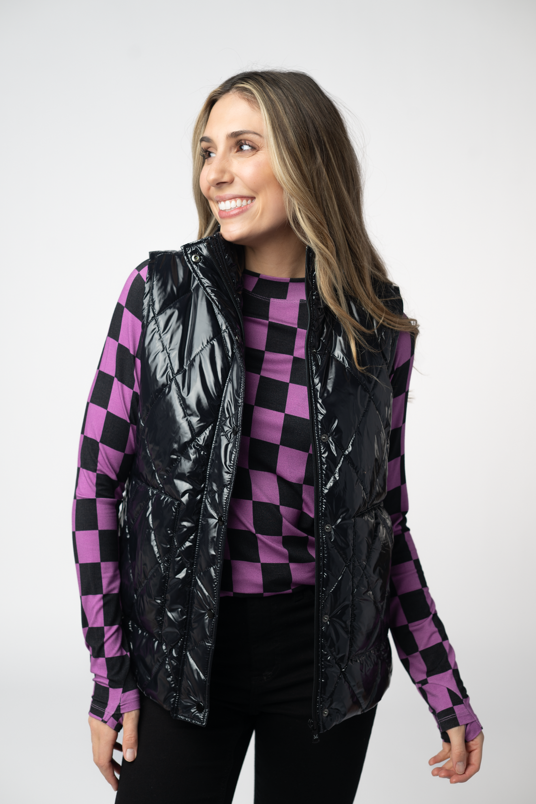 IN STOCK Remy Zip Up Vest - Shiny Black