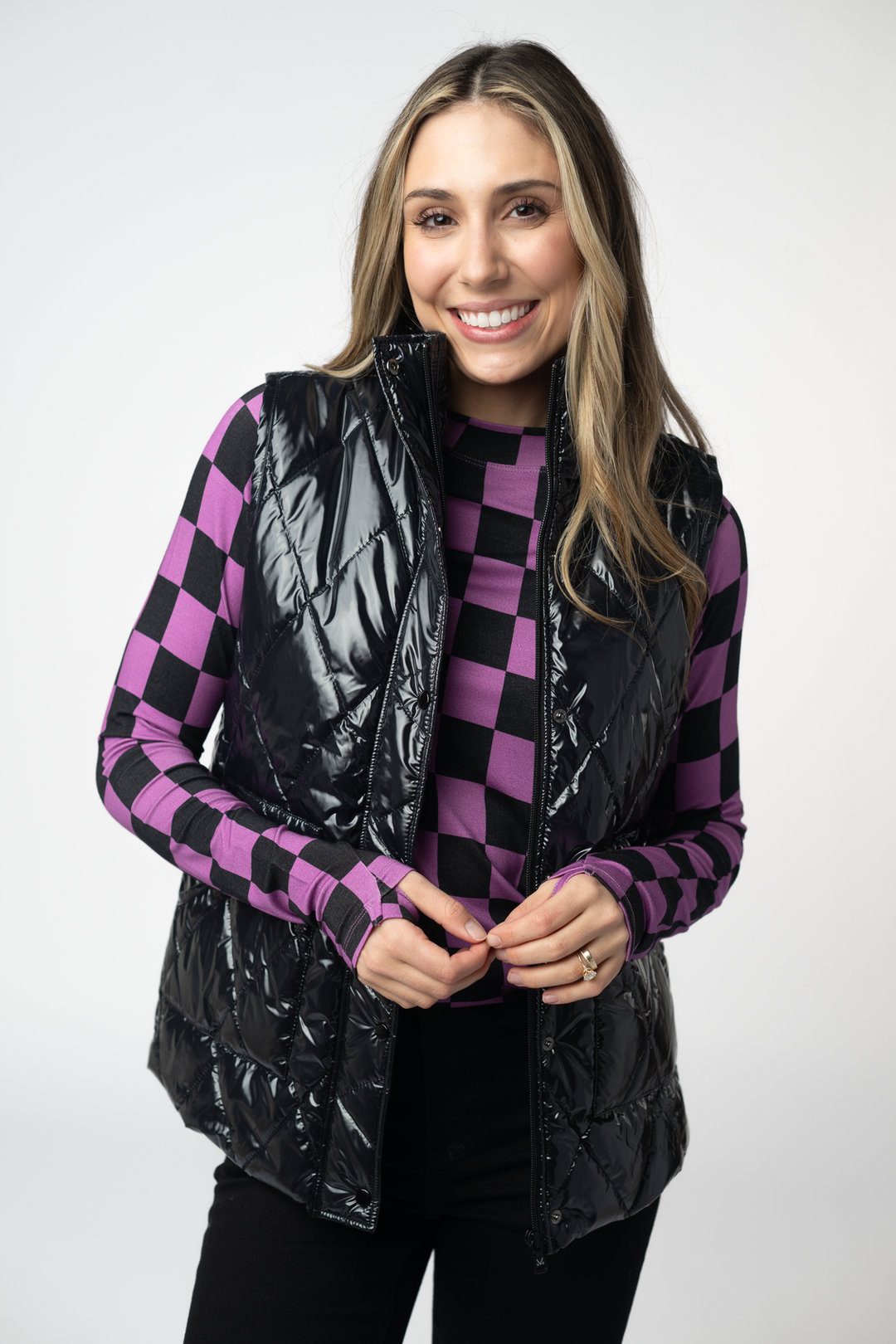 IN STOCK Remy Zip Up Vest - Shiny Black