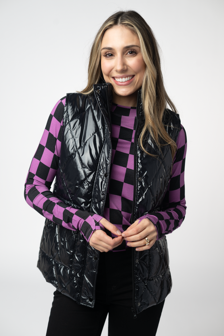 IN STOCK Remy Zip Up Vest - Shiny Black