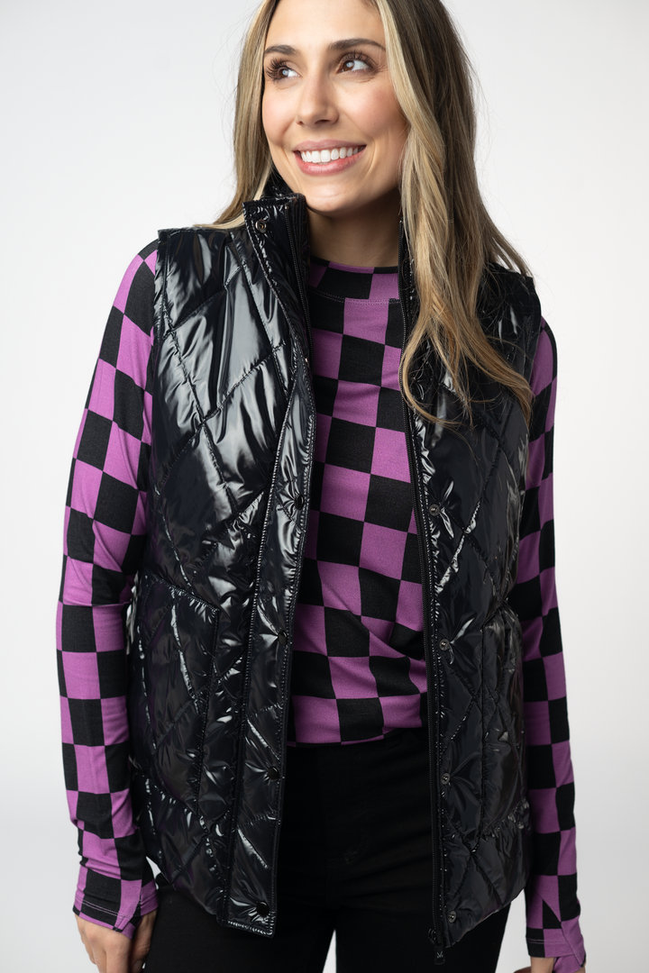IN STOCK Remy Zip Up Vest - Shiny Black