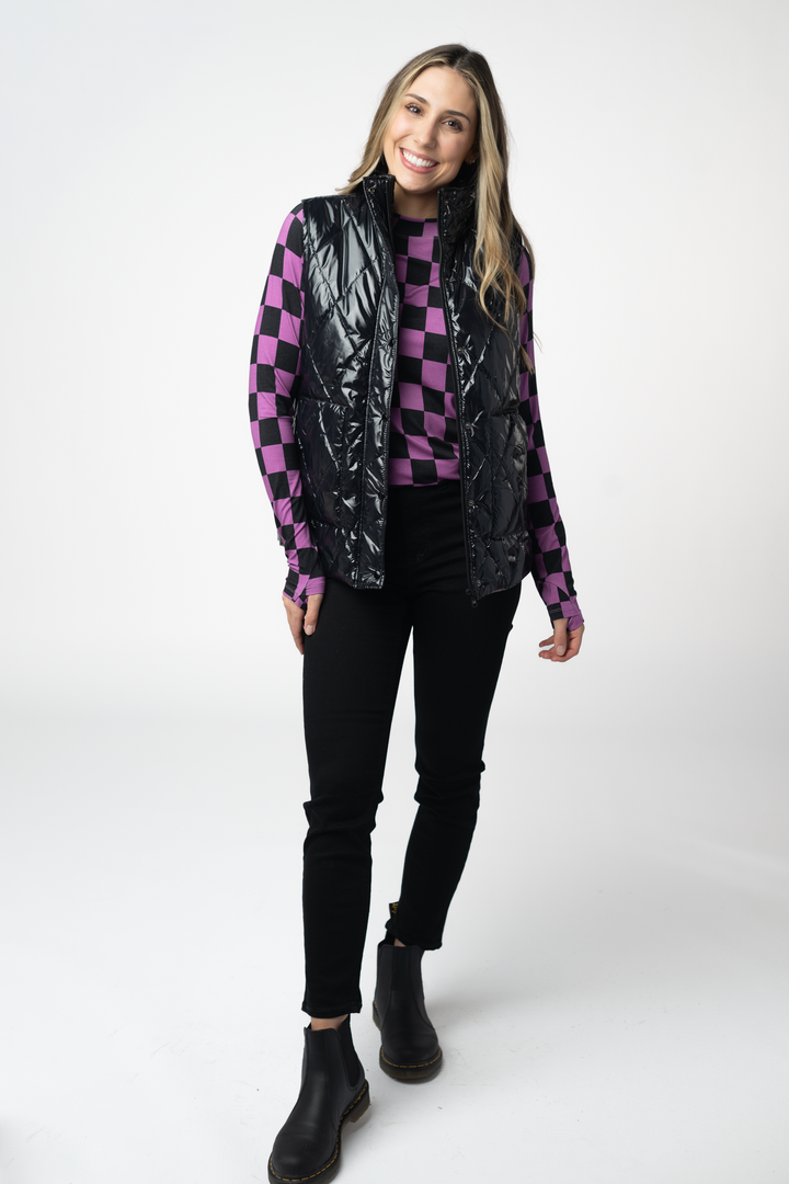 IN STOCK Remy Zip Up Vest - Shiny Black
