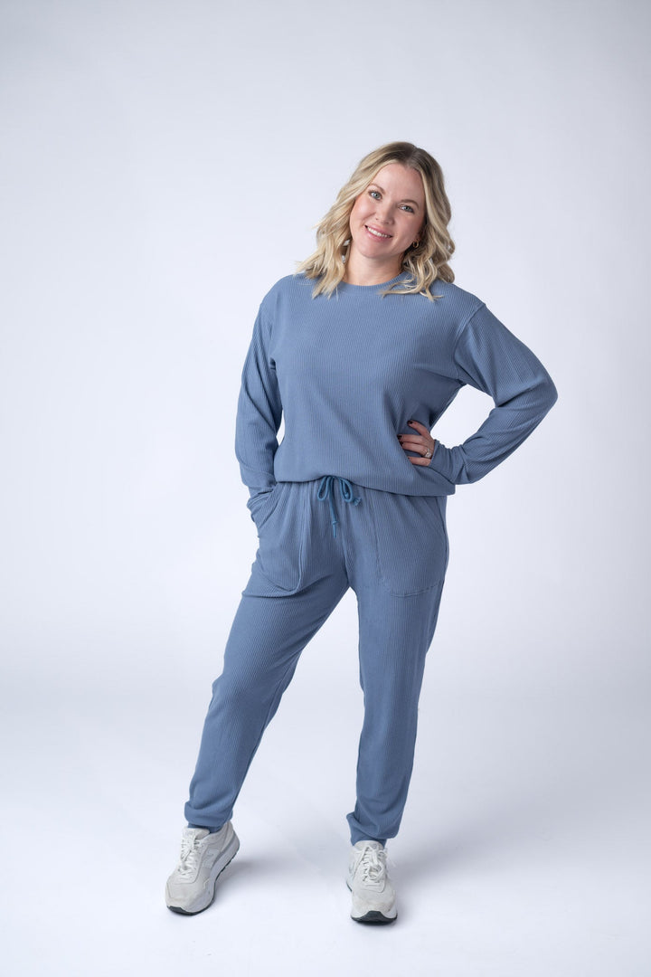 IN STOCK Corrine Ribbed Pullover Top - Denim