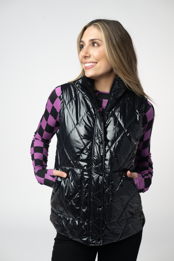 IN STOCK Remy Zip Up Vest - Shiny Black