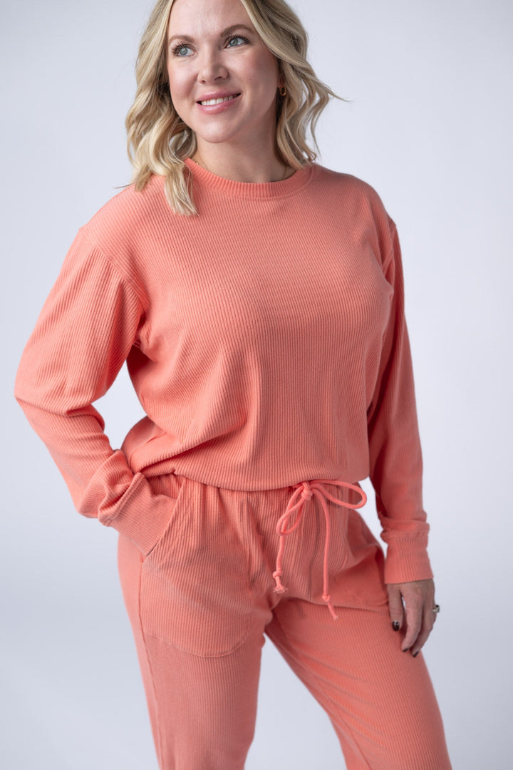 IN STOCK Corrine Ribbed Pullover Top - Coral