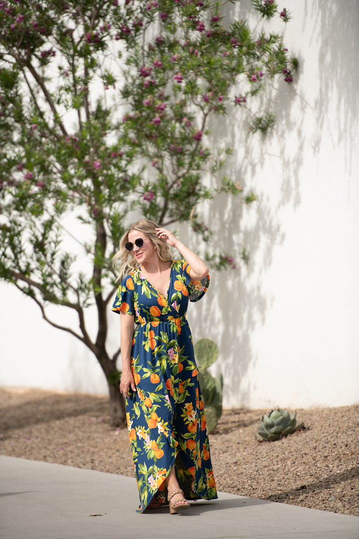 IN STOCK Harley High-Low Dress - Navy Citrus FINAL SALE