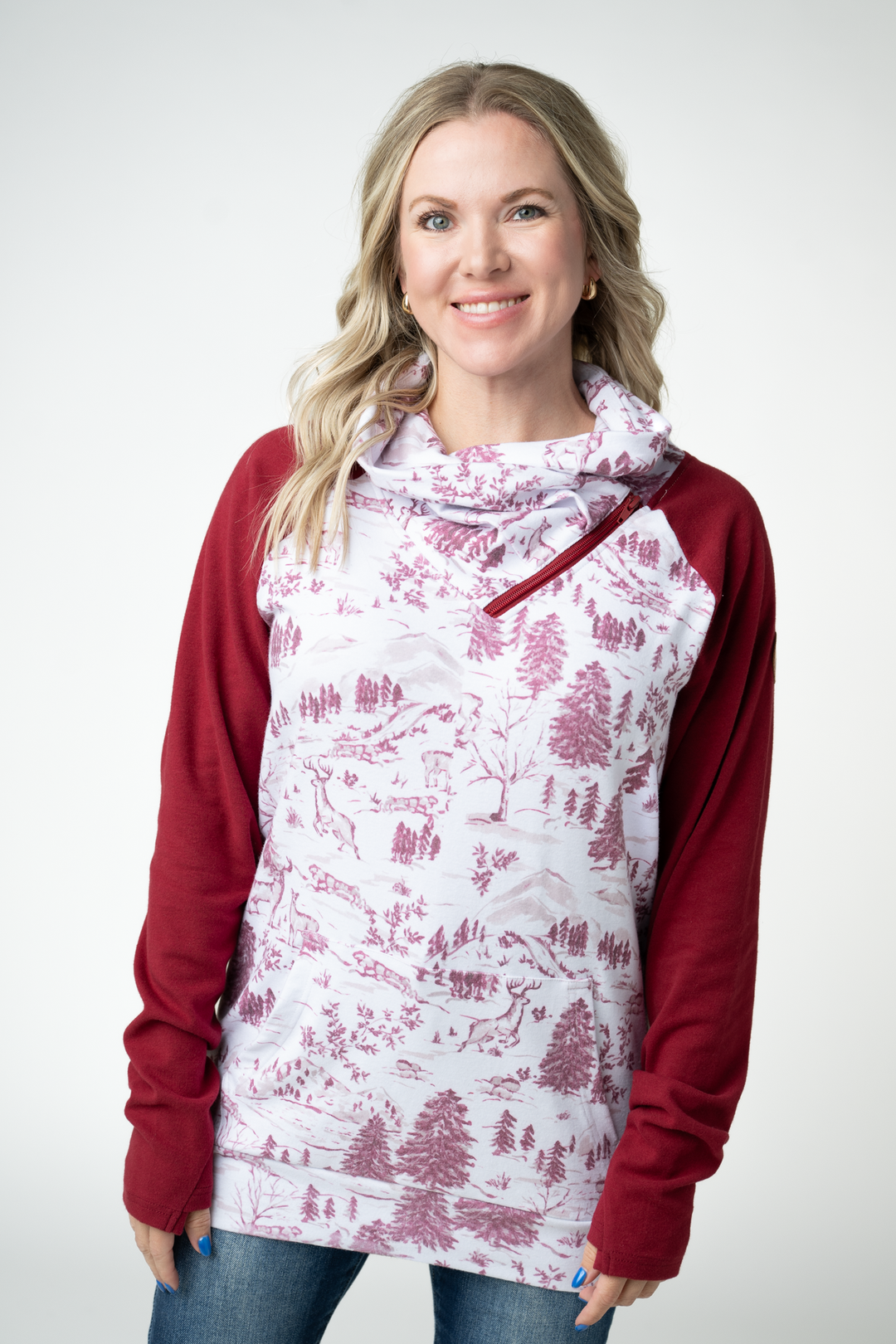 IN STOCK Classic Zoey ZipCowl Sweatshirt - Cranberry Woodland