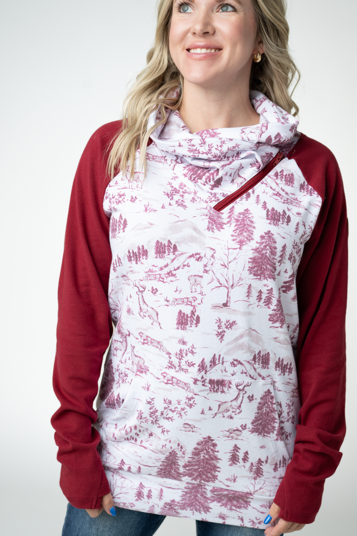IN STOCK Classic Zoey ZipCowl Sweatshirt - Cranberry Woodland