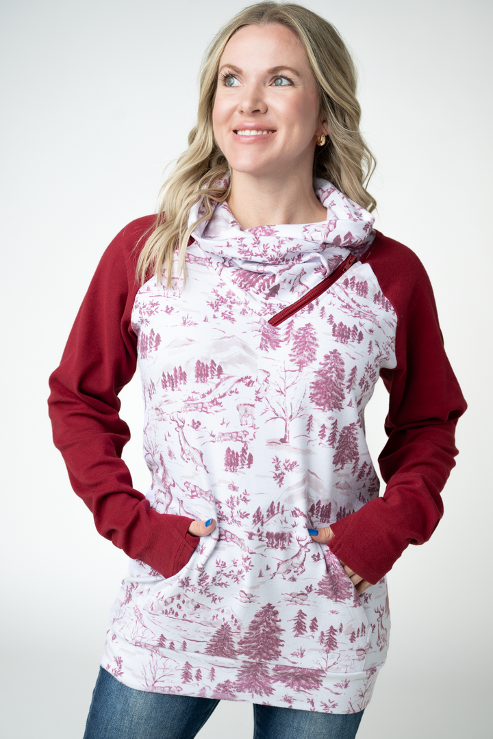 IN STOCK Classic Zoey ZipCowl Sweatshirt - Cranberry Woodland