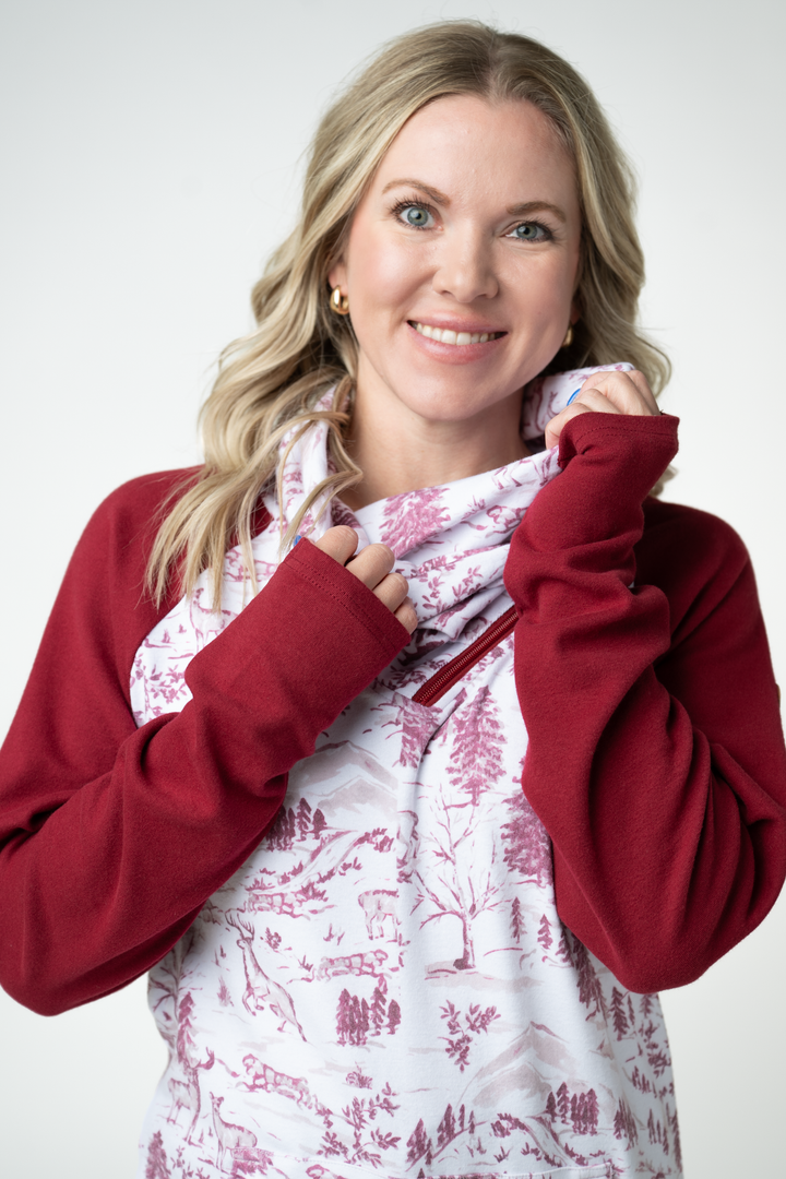 IN STOCK Classic Zoey ZipCowl Sweatshirt - Cranberry Woodland