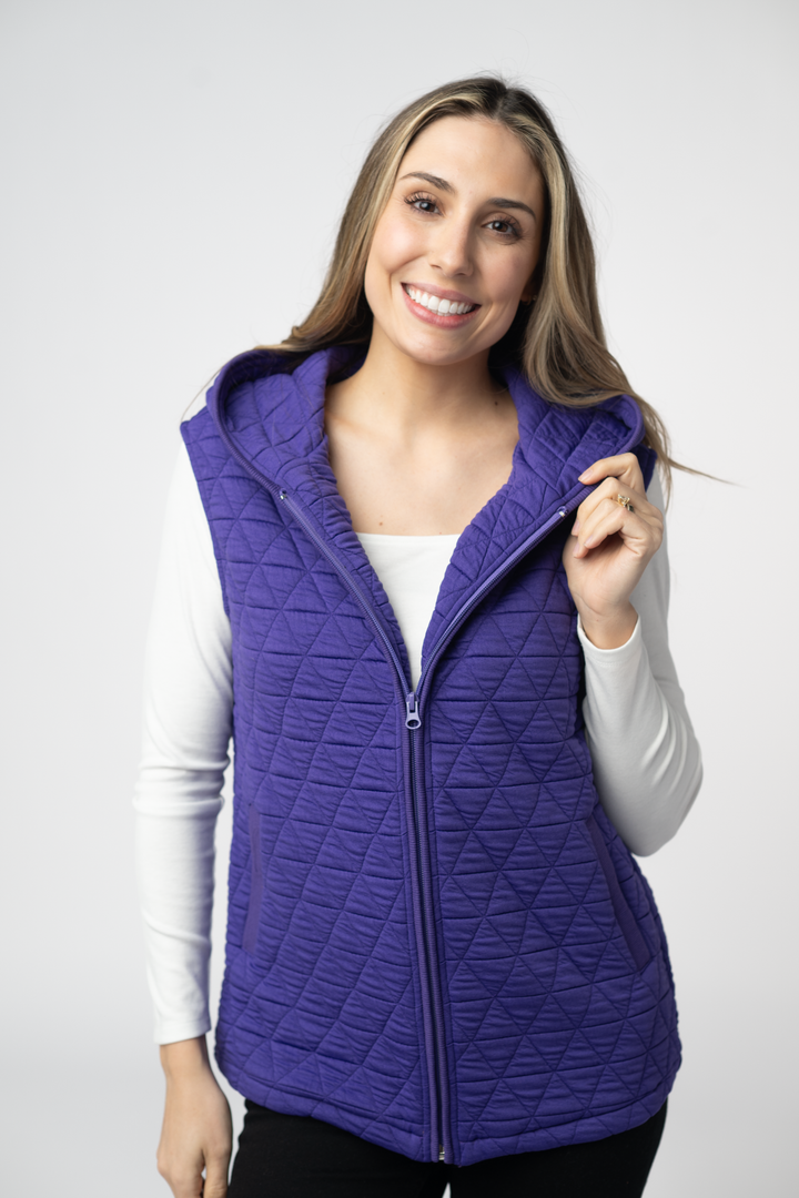 IN STOCK Heather Geometric Hooded Vest - Purple