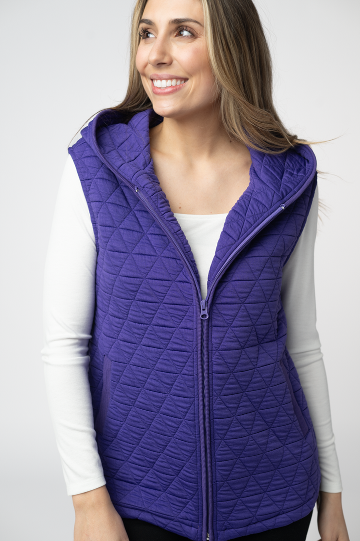 IN STOCK Heather Geometric Hooded Vest - Purple