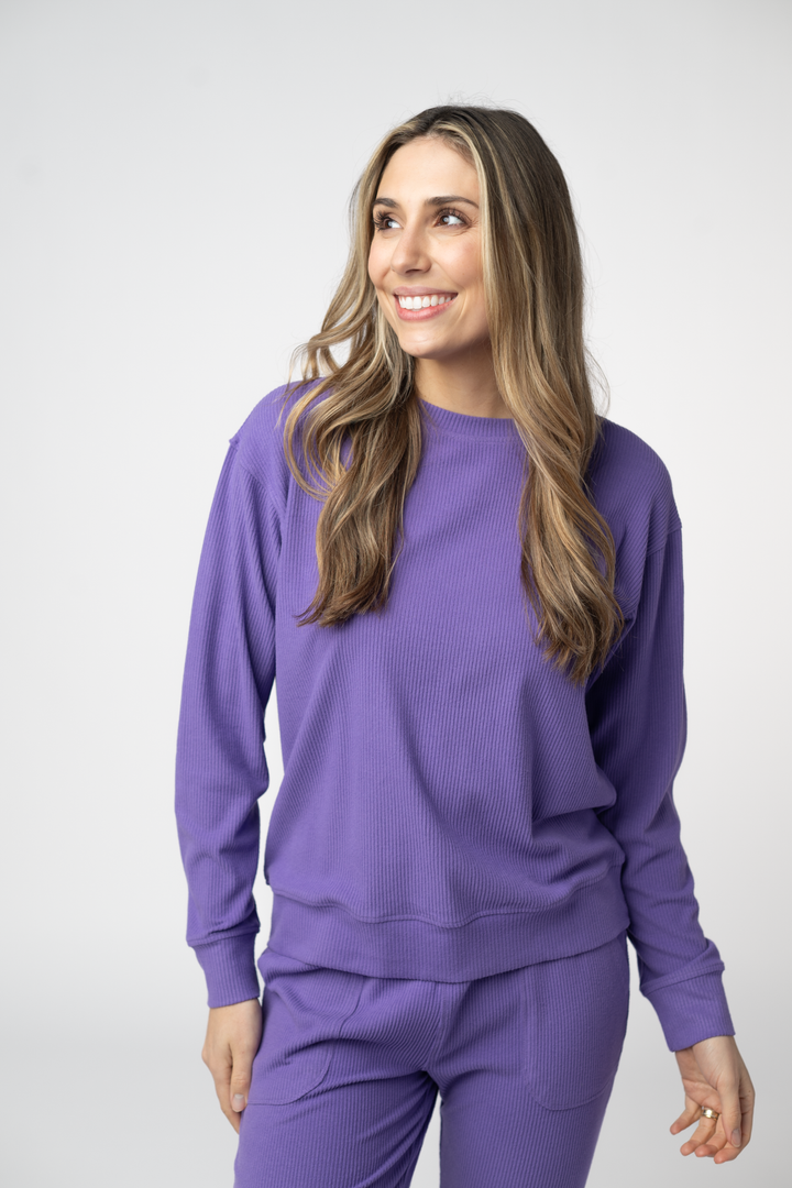 IN STOCK Corrine Ribbed Pullover Top - Purple