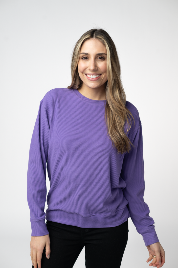 IN STOCK Corrine Ribbed Pullover Top - Purple