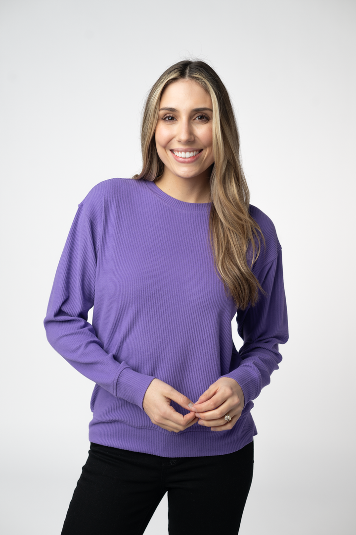 IN STOCK Corrine Ribbed Pullover Top - Purple