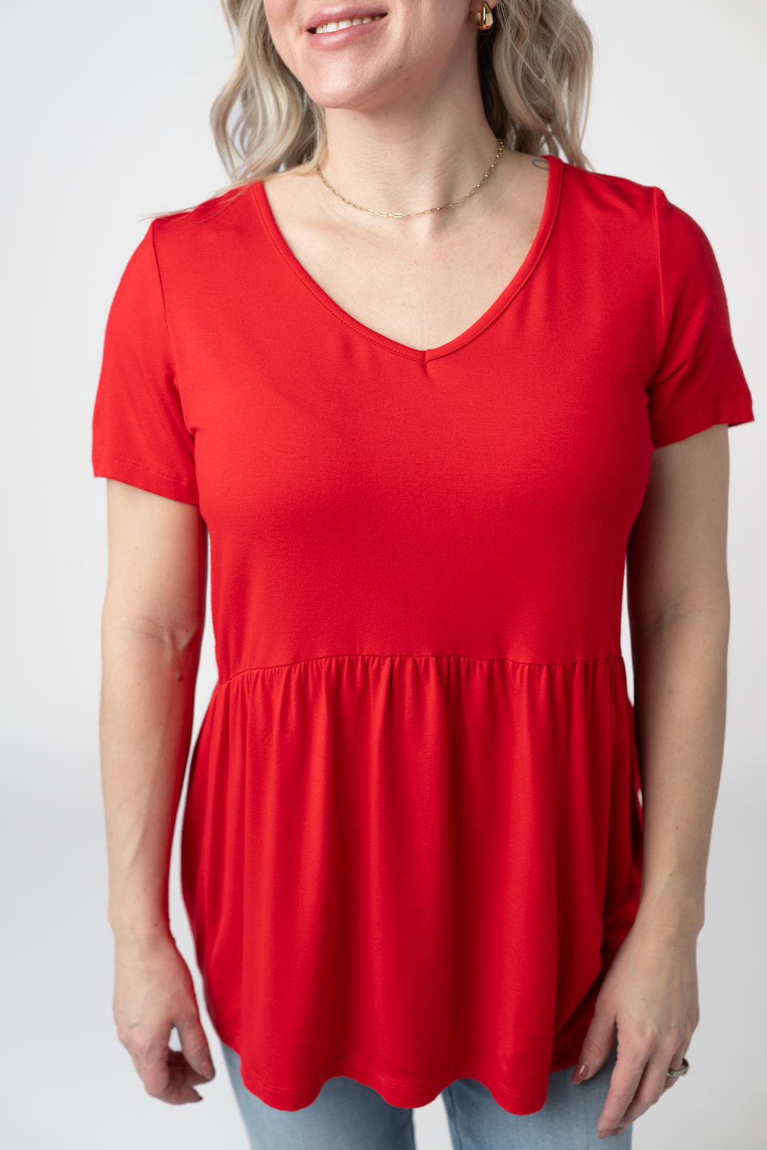IN STOCK Sarah Ruffle Short Sleeve - Red FINAL SALE