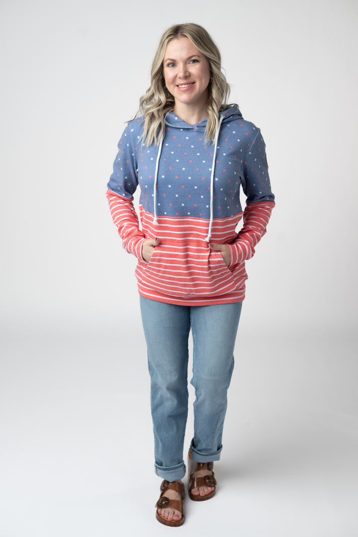 IN STOCK Hailey Pullover Hoodie - Faded Navy Freedom Stars and Stripes FINAL SALE