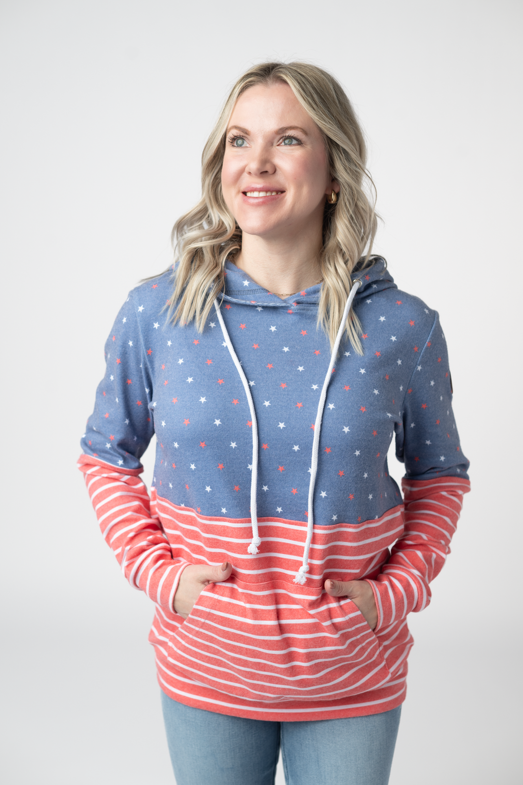 IN STOCK Hailey Pullover Hoodie - Faded Navy Freedom Stars and Stripes FINAL SALE