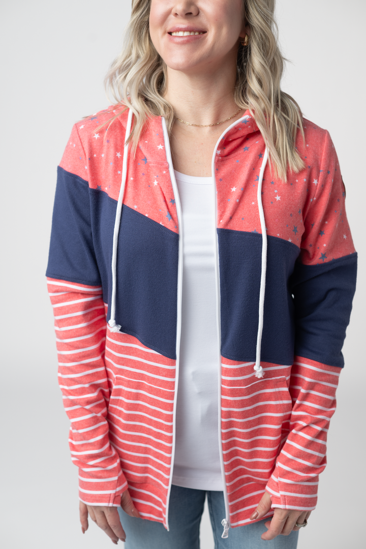 IN STOCK Colorblock Fullzip - Liberty Stars, Navy, and Stripes Trio FINAL SALE