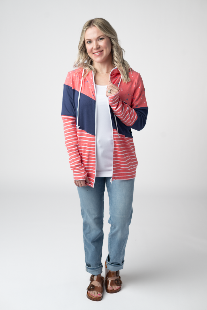 IN STOCK Colorblock Fullzip - Liberty Stars, Navy, and Stripes Trio FINAL SALE