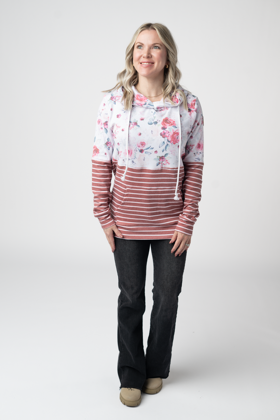 IN STOCK Hailey Pullover Hoodie - Pink Bloom and Stripes FINAL SALE