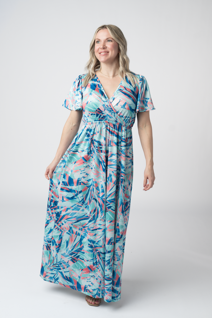 IN STOCK Millie Maxi Dress - Abstract Aqua Breeze FINAL SALE