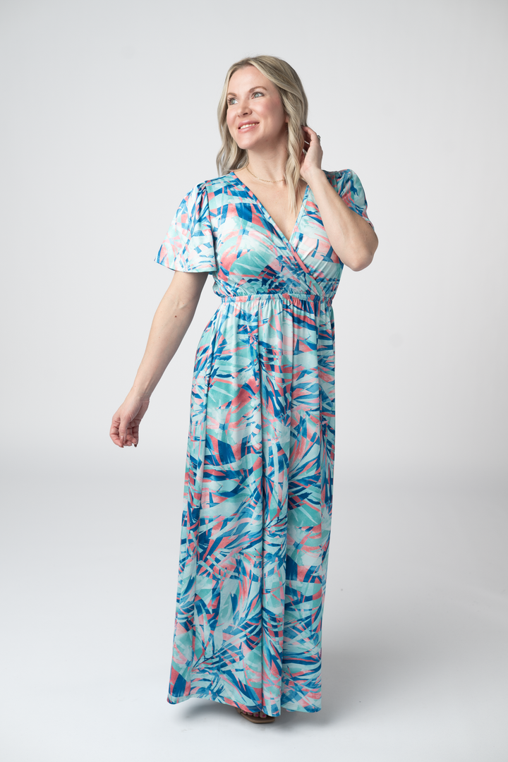 IN STOCK Millie Maxi Dress - Abstract Aqua Breeze FINAL SALE