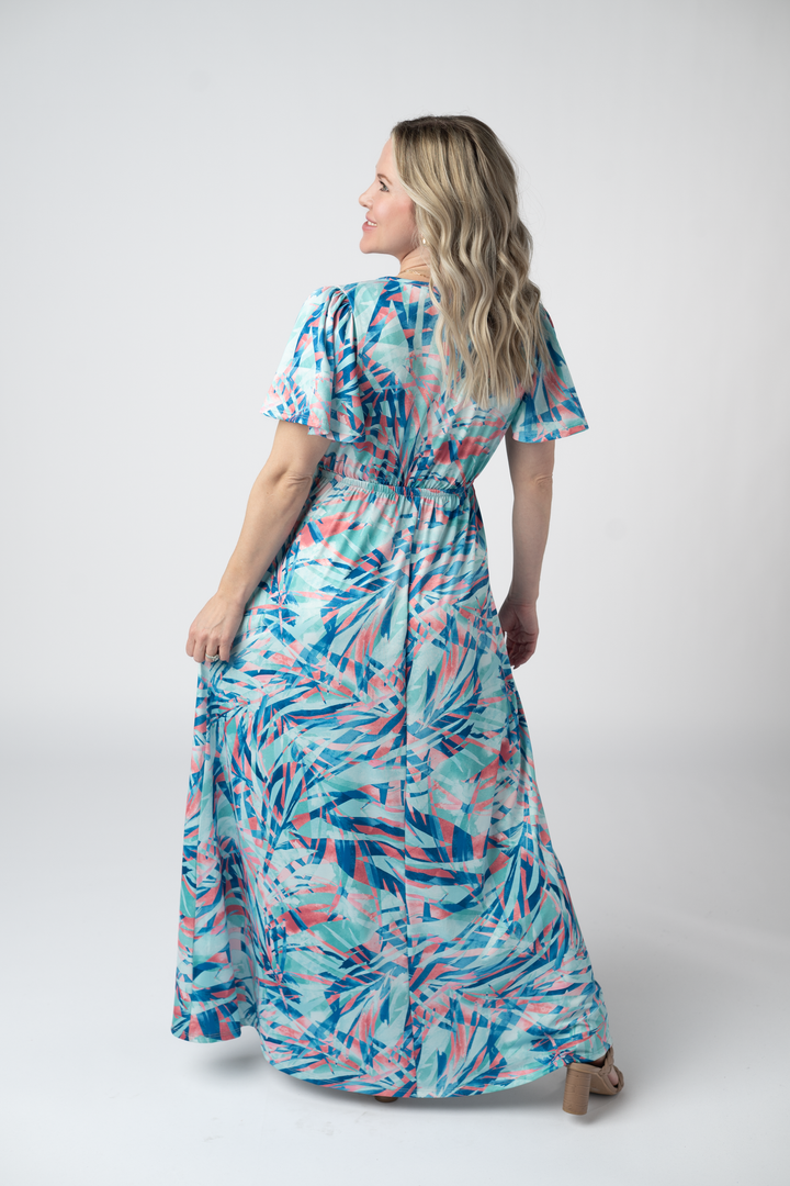 IN STOCK Millie Maxi Dress - Abstract Aqua Breeze FINAL SALE