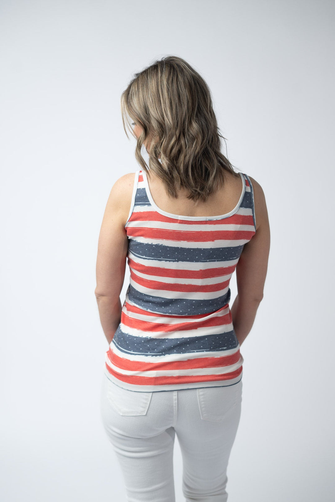 IN STOCK Kennedy Tank - Striped Red, White, and Micro Blue Stars FINAL SALE