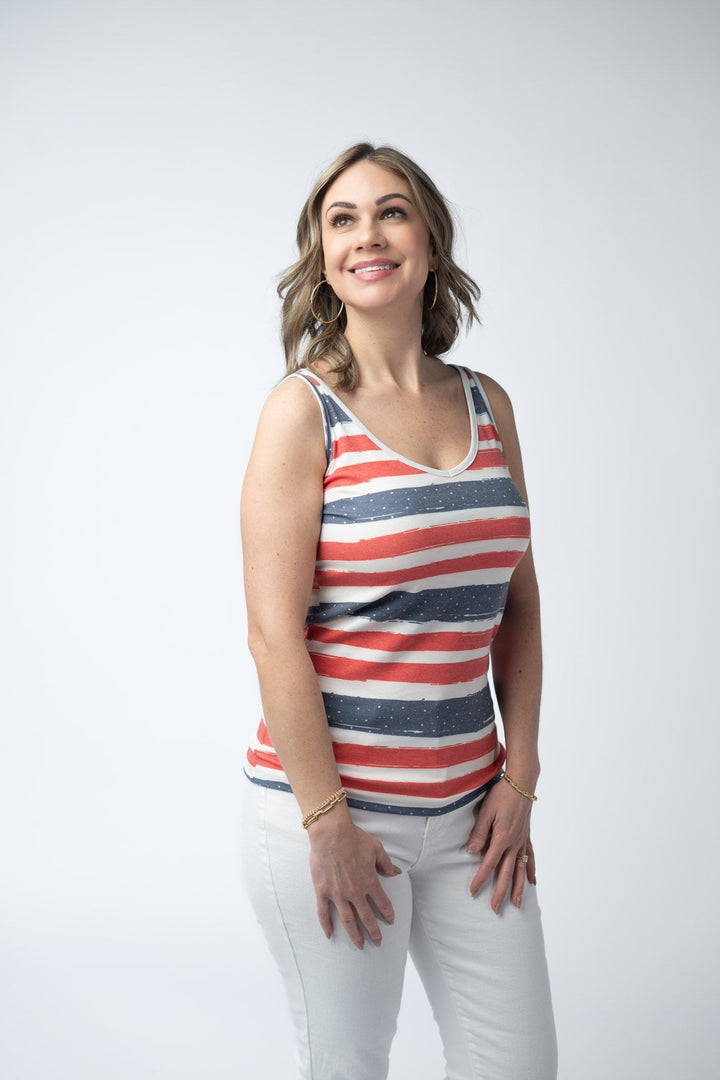 IN STOCK Kennedy Tank - Striped Red, White, and Micro Blue Stars FINAL SALE