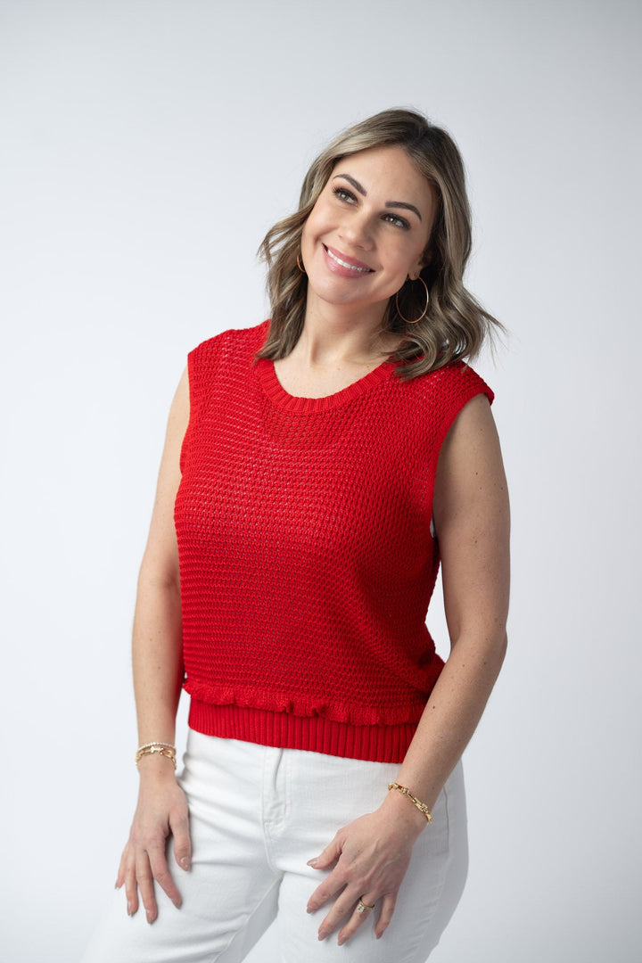 IN STOCK Amaya Open Knit Top - Red FINAL SALE