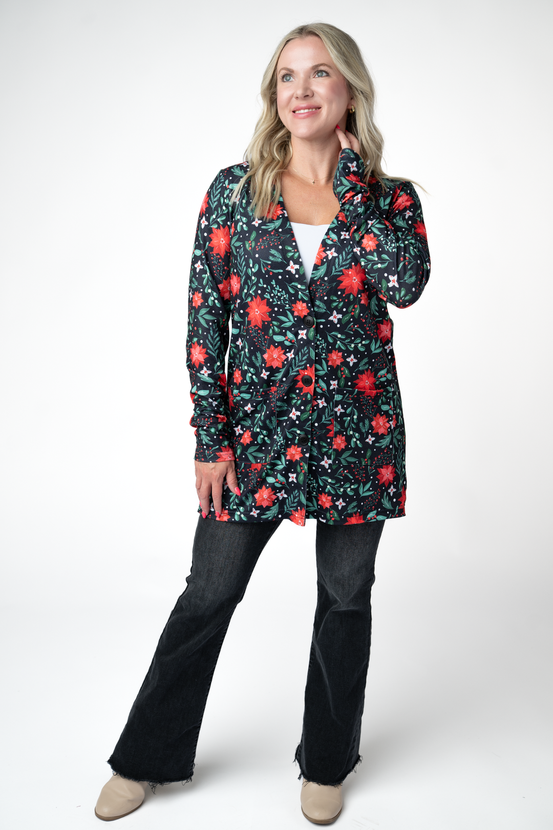 IN STOCK Cori Cardigan - Poinsettia Nights