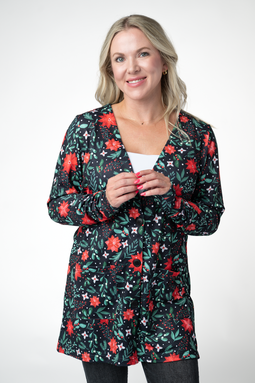 IN STOCK Cori Cardigan - Poinsettia Nights