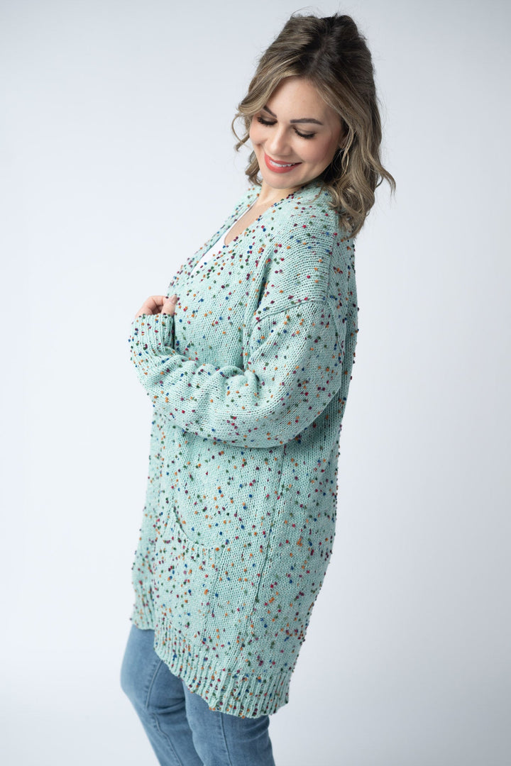 IN STOCK Carly Confetti Dot Cardigan - Aqua Blue